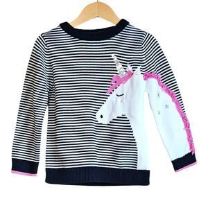 NWT! Joules Girls Knit Sweater Navy Stripe Unicorn 3D Mane Sequin Horn Size 4Y